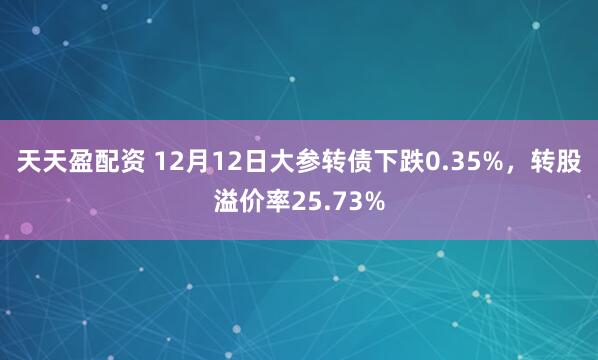 天天盈配资 12月12日大参转债下跌0.35%,转股溢价率25.73%